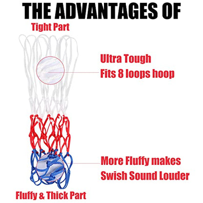 2 Pack 8 Loop Mini Basketball Net Replacement,Heavy-Duty Nylon Little Small Basketball Net with Vibrant Color,All Weather Anti Whip for Indoor Door/Room Walls 8"-10.25" Hoop