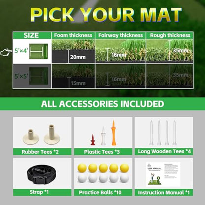 (Enlarged×Thickened) Golf Mat 36mm, 5x4ft Dual-Turf Golf Hitting Mat with Ball Tray for Indoor Outdoor, Thickened Heavy Duty Commercial Golf Mat, High-Elasticity Golf Practice Mat for Simulator -PRO