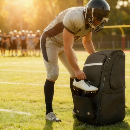 Football Bag for Equipment, Large Capacity Backpack with Insulated Drink Pocket, Waterproof Storage & Multiple Organizer Compartments, Durable Gear Bag for Adult Football Players