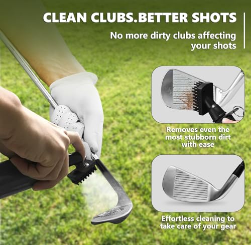 Golf Club Cleaner Brush 2 Pack - 7 Inch Golf Water Brush with 5 Oz Leakproof Bottle, Nylon Bristles & Retractable Hook, Black & White