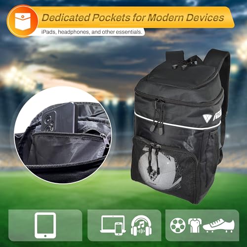 Vizari Soccer Backpack Soccer Bag | Water resistant Durable Equipment Bag for Football, Basketball, Volleyball | Cleats and Ball Compartment - Red,Blue,Black
