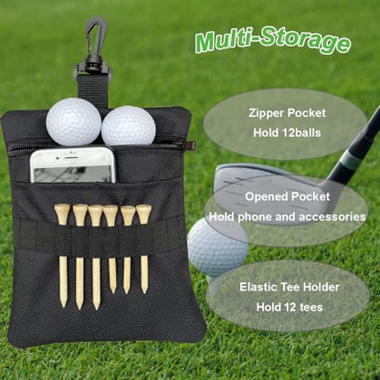 Golf Tee Pouch Bag, Zipper Golf Ball Bag, Accessory Pouch for Men - color: Black
