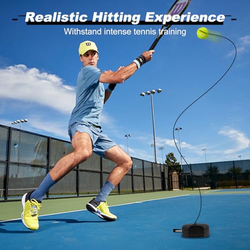 Hikeen Premium Tennis Trainer Rebound with Metal Base,Portable Solo Tennis Trainer Set with 3 Highly Elastic String Balls,Tennis Practice Equipment for Adult Kids an Beginners - style: Black