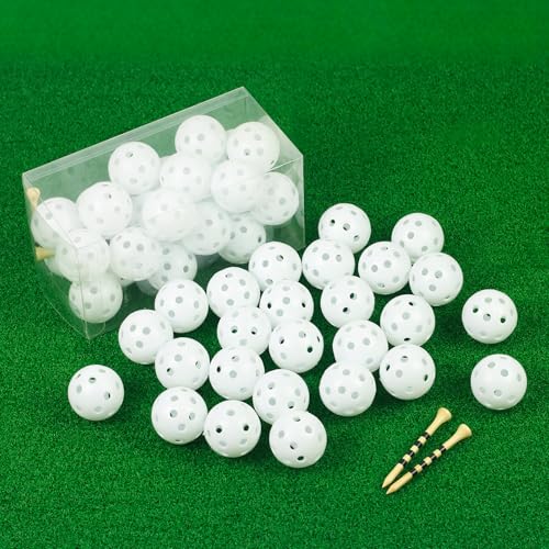 26 Pack Practice Golf Balls, 41mm Hollow Airflow Plastic Golf Balls with Golf Tees, for Indoor Outdoor Driving Range Backyard Swing Practice - color: White
