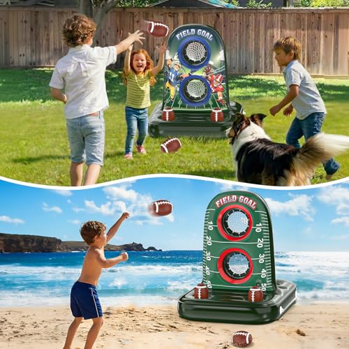 Pool Football - Inflatable Pool Toys for Kids Ages 8-12 with Stable Base and 4 Balls - Water Football Target, Outdoor Backyard & Beach Games for Kids Teen Adult Family, Summer Party Birthday Gift