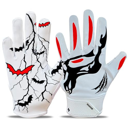 SHAHAB Football Gloves Ultra Tacky Grip for Game Day Youth Football Gloves, Wide Receiver with Skull Design Breathable Fit, Perfect for Boys & Girls - size: Youth Medium/Large
