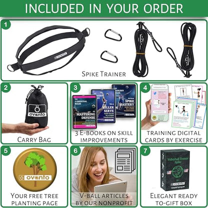 OVANTO Volleyball Training Equipment Aid – Adjustable Practice Hitting Rebounder with Ultra-Stretch Neoprene, Exclusive Elastic Cords & Premium Content, Improve Power, Speed & Technique at All Levels