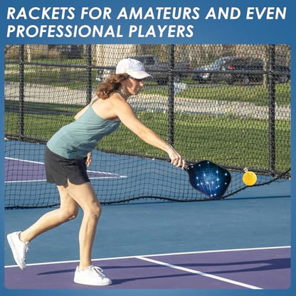 Pickle Ball Set Pickleball Paddles Set of 2 Carbon Fiber Pickleball Paddle Includes 4 Balls, 2 Ball Pickers, 1 Ball Bag Best Gifts for Junior and Professional Pickleball Equipment - color: Blue