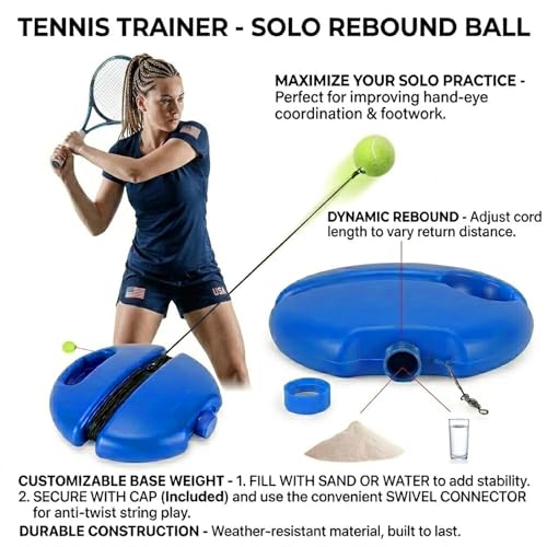 Tennis Buddy Trainer NextGen with Fillable Water Base - Portable Tennis Trainer Rebound Ball with Carry Bag & 2 Balls, Practice Equipment for Beginners, Backyard & Park (1)