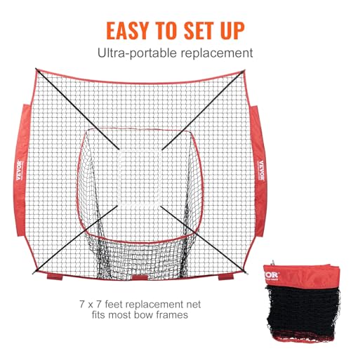 VEVOR 7x7ft Baseball Softball Practice Net, Portable Baseball Training Net for Hitting Batting Catching Pitching, Backstop Baseball Equipment Training Net - style: Net Only(No Frame)