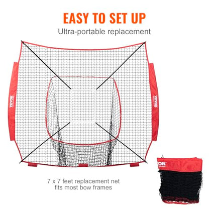 VEVOR 7x7ft Baseball Softball Practice Net, Portable Baseball Training Net for Hitting Batting Catching Pitching, Backstop Baseball Equipment Training Net - style: Net Only(No Frame)