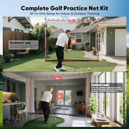 Golf Practice Net, Heavy-Duty Multi Sports Netting Barrier 10FT | 15FT |20FT |25FT Golf Hitting Net for Garage, Ideal for Backyard with Baseball, Softball, Hockey, Soccer and More - size: 10X10FT
