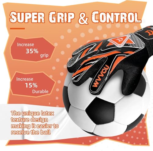 WVVOU Goalkeeper Gloves for Kids Youth, Soccer Goalie Gloves with Double Protection, Anti-Slip Soccer Gloves, Super Grip