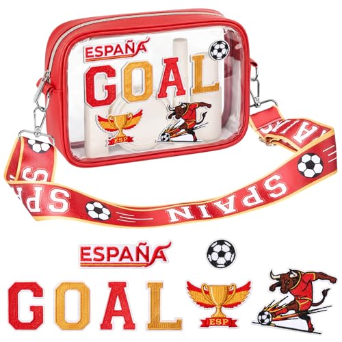 Clear Soccer Bag for Stadium Events Soccer Match Approved Transparent Purse with DIY Patches Concert Sport - style: Spain