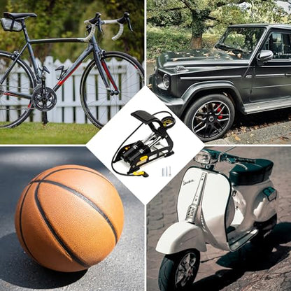 Double Cylinder Barrel Bike Foot Pump,160PSI Aluminum Body Floor Air Pump with Precisional Accurate Pressure Gauge Smart Valve Head for Presta Schrader & Deutschland Valve Bicycle Tire Pumps