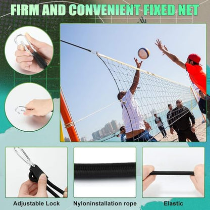 Junkin 4 Pack Volleyball Net Tension Straps Adjustable Bungee Cords with Stainless Steel Snap Hook Heavy Duty Volleyball Net Tie Down Straps for Outdoor Backyard Beach Sport Tension