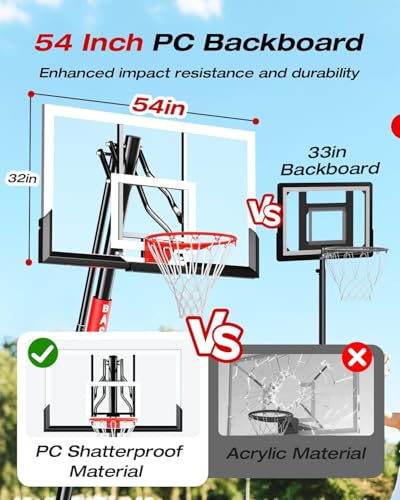 Basketball Hoop Outdoor 7.5-10 FT Height Adjustable, Portable Basketball Goals Systems with 54" Backboard for Youth Adults Teens - Backyard, Driveway Play