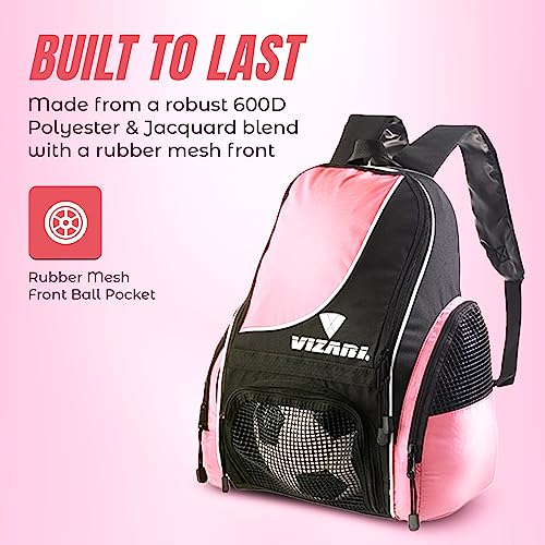 Vizari Solano Soccer Backpack With Ball Compartment and Vented Ball Pocket and Mesh Side Cargo Pockets for Adults and Teens - color: Pink