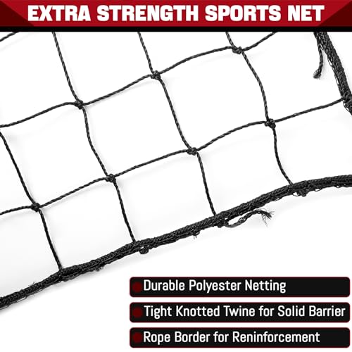 Baseball & Softball Practice Nets Backstop Barrier - Sizes 10x20 FT, 10x15 FT, 10x10 FT - Heavy Duty Nylon Training Net for Batting Cage, Backyard - 33FT Rope & Safety Key Chains