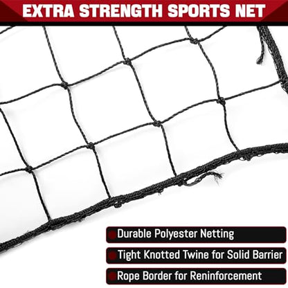 Baseball & Softball Practice Nets Backstop Barrier - Sizes 10x20 FT, 10x15 FT, 10x10 FT - Heavy Duty Nylon Training Net for Batting Cage, Backyard - 33FT Rope & Safety Key Chains