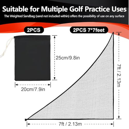 Golf Hitting Nets Attachment, 7 * 10/7 * 7FT Heavy Duty Side Net Barrier Net for Golf, Baseball, Hockey with Sandbag - size: 7x7ft(1Pack)