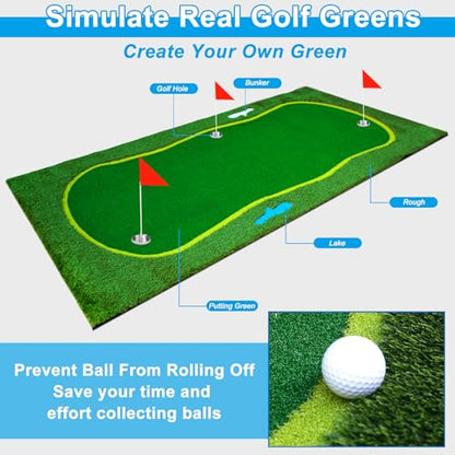Golf Putting Green, Large Professional Golf Training Mat, Realistic Artificial Grass Turf,Golf Turf Mat with 3 Flags, Golf Game Kids, Putting Practice Green Mat for Indoor Outdoor - size: 5X10ft