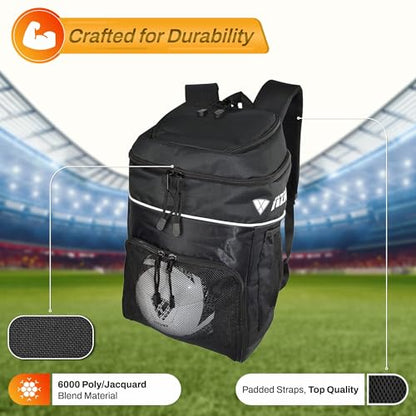 Vizari Soccer Backpack Soccer Bag | Water resistant Durable Equipment Bag for Football, Basketball, Volleyball | Cleats and Ball Compartment - Red,Blue,Black