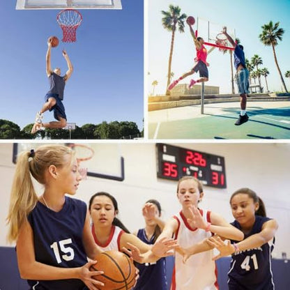Heavy Duty Basketball Net - for Indoor and Outdoor Replacement nets and 12-Ring Standard Basketball Hoops, Anti-Whiplash Design - color: White, Red