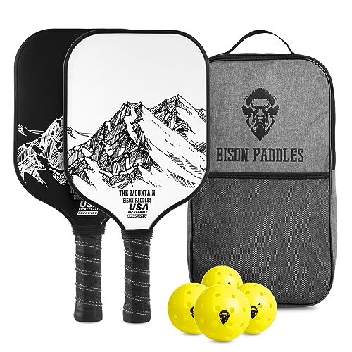 Bison Paddles: Carbon Graphite Pickleball Paddles - Lightweight Pickleball Rackets | Honeycomb Composite Core Improves Pickle Ball Placement and Increases Power | Durable Unibody Construction - color: Mountain Bundle
