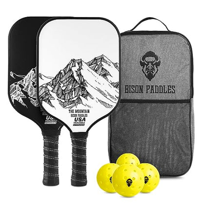 Bison Paddles: Carbon Graphite Pickleball Paddles - Lightweight Pickleball Rackets | Honeycomb Composite Core Improves Pickle Ball Placement and Increases Power | Durable Unibody Construction - color: Mountain Bundle