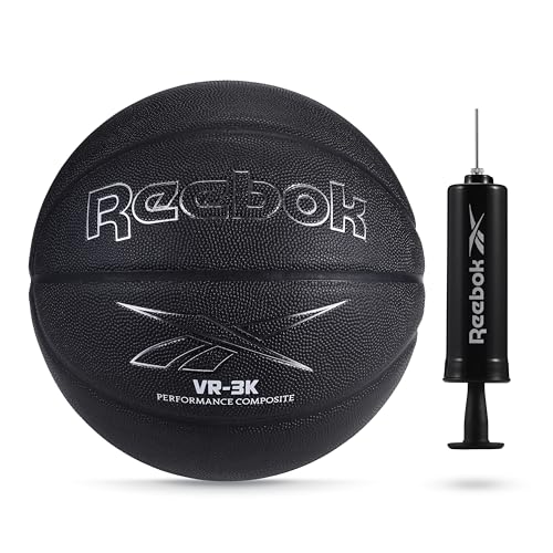 Reebok Official Size Basketball, Composite Leather, Anti-Slip Grip, Consistent Shape Retention, Includes Pump & Needle, VR-3K Black Series - color: Black