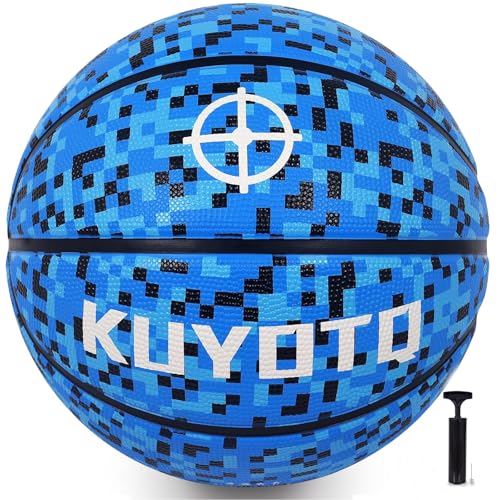 KUYOTQ Kids Youth Adult Size 3/4/5/6/7 (22/25.5/27.5/28.5/29.5") Basketball Premium Rubber or Faux Leather Basketball Indoor Outdoor Basketball for Boys Girls Womens Mens Basketball Gifts (Deflated) - color: Blue Mosaic Thickened Rubber, size: Size 5 Kids