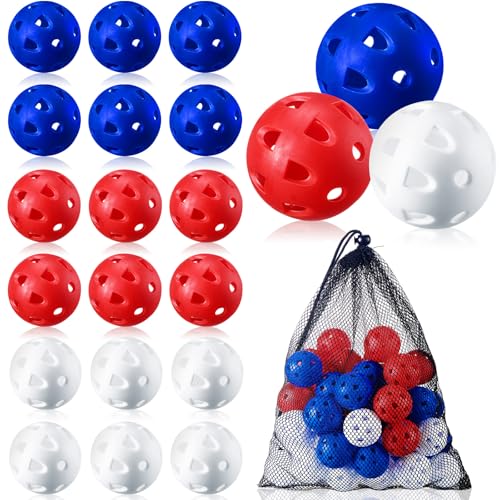VioraWhite 48 Pack Mini Practice Baseballs 1. 65 Inch Small Baseball Training Lightweight Hollow with a Drawstring Bag for Hitting, Batting Training Use - color: Red，blue，white