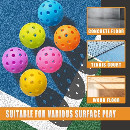 FASIUCHOI 6 Pack Pickle Ball with 40 Holes, Pickleballs High Durability, Outdoor Pickleball Balls with Mesh Bag, Colorful Pickle Balls with Superb Visibility, Consistent Bounce and Stable Flight