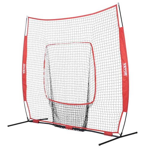 VEVOR 7x7ft Baseball Softball Practice Net, Portable Baseball Training Net for Hitting Batting Catching Pitching, Backstop Baseball Equipment Training Net - style: 7x7FT(No Strike Zone)