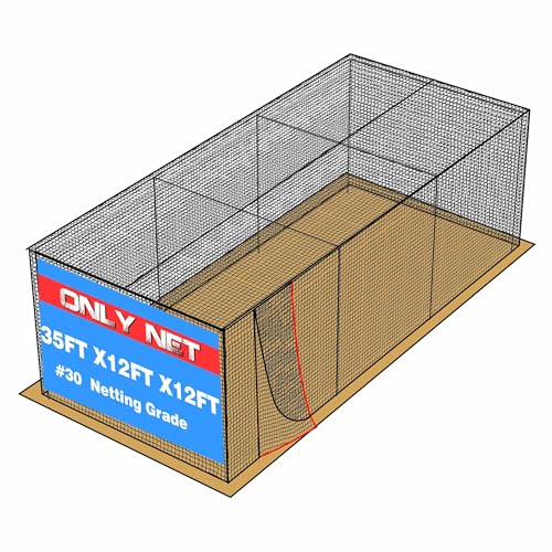Baseball Batting Netting20/35/40/55/70FT(ONLY NET), Professional Softball Baseball Batting Cage Net, Heavy Duty Enclosed PE Practice Net for Indoor and Outdoor Batting Hitting Training Net - size: 35FT