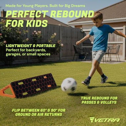 VETRA Soccer Rebounder Board - Heavy Duty Portable Soccer Wall & Passing Board with Sandbags - Indoor & Outdoor Soccer Training Equipment & Summer Solo Practice, Ball Control & Shooting
