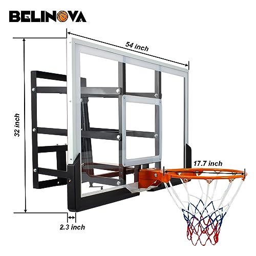 54" Basketball Hoop Wall Mount Adjustable-Height Backboard and Rim Indoor Outdoor Full Size Regulation Basketball Goal Wall Mounted for Gyms Garages Schools