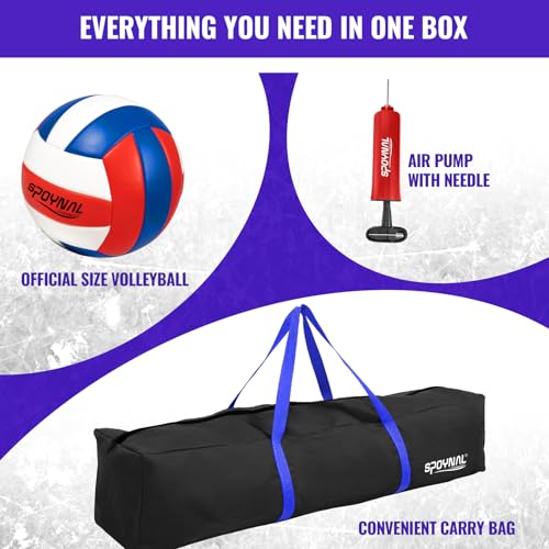 SPOYNAL 14FT 4 Way Volleyball Net Set, 4 Square Volleyball Game Set with Adjustable Height 7/5.3/3.5 FT, Outdoor Games for Backyard, Beach, Park with Volleyball & Carry Bag