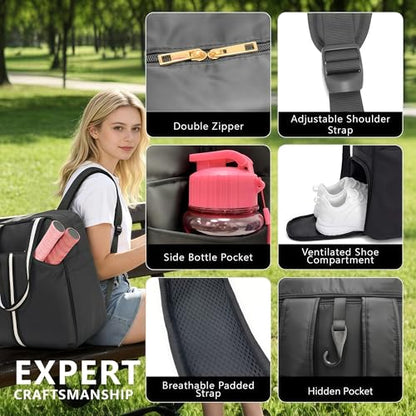 Pickleball Bag for Women Men, Large Pickleball Backpack with Shoe Compartment, Pickle Ball Bag with Paddle Cover Pocket Holds 2 Paddles - color: A-Striped Black