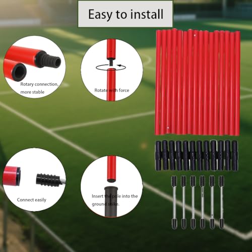 Soccer Agility Training Equipment, 6 Adjustable Soccer Training Agility Poles, 1 Speed Agility Ladder,10 Soccer Agility Cones for Training, 1 Jump Rope + Storage Bag for Youth Soccer Drills - color: red
