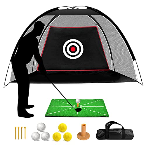Black Golf Practice Set With Net, Hitting Mat, Target Cloth and Carrying Bag for Backyard Driving - style: Golf Net 6.6x4.4 FT
