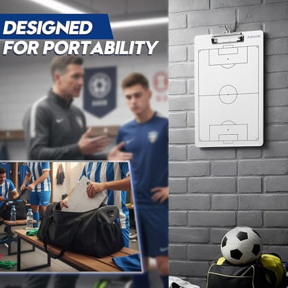 Soccer Coaching Board, Premium Soccer Clipboards for Coaches, Waterproof Soccers Whiteboard for Coaches, Double-Sided Soccers Tactics Board with Tactics Field & Lineup Planner, Achiwish