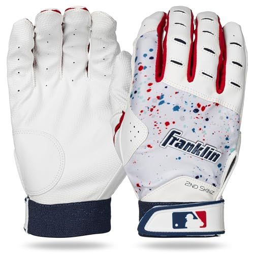 Franklin Sports MLB 2nd Skinz Batting Gloves - Adult & Youth Baseball & Softball - Men's & Kids Teeball & Softball Gloves - Multiple Sizes & Colors Available - color: White/Navy/Red, size: Youth XX-Small