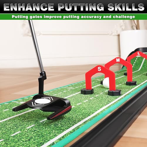 CHAMPKEY Premium Golf Putting Green Indoor with 3 Golf Putting Gates - Improves Putting Accuracy and Skill Levels Golf Putting Mat - Ideal for Indoor and Outdoor Training - style: Dual Hole - Plastic