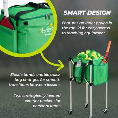 Racket Pets The Ball Tote - Replacement Bag for Tennis and Pickleball Pro Teaching Cart Hopper, Large Tote Bag For 150 Tennis Balls or 100 Pickleballs, Frame Not Included - color: Green