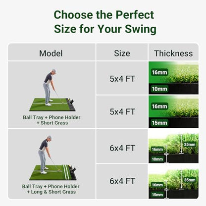 Large Golf Hitting Mat 6x4ft Indoor Outdoor Backyard, Golf Practice Mat with Phone Slot & Ball Tray, Heavy Duty Artificial Turf Driving Range Golf Simulator Mat with Alignment Line - color: 6x4FT;31mm