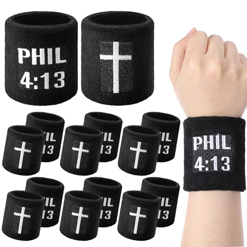 Misdary 6 Pair Cross Wristband Football Baseball Drip Baseball Football Accessories Faith Cross Sports Wristband Sweat Band Athletic Christian Faith for Sports Basketball Gym Workout - color: Black