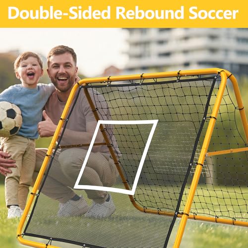 6X4 Ft Adjustable Soccer Rebounder Net, Heavy Duty Soccer Rebound Net with Iron Frame, Rust Resistant, Football Training Equipment for Backyard/Field, Easy Assembly