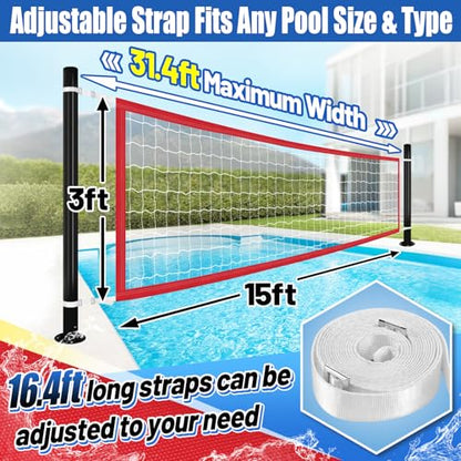 Durable PE Pool Volleyball Net Replacement - Adjustable 15-31.4Ft Width, 3Ft Height (Net Only) - color: Red